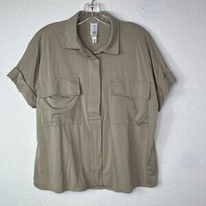 Wynne Layers Tan Collared Blouse Pull Over Size M, cotton blend, casual, work